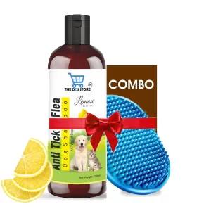 Anti Tick & Flea Dog Shampoo with Lemon with Free Bath Brush for Dogs (200ml x 2 Pack)