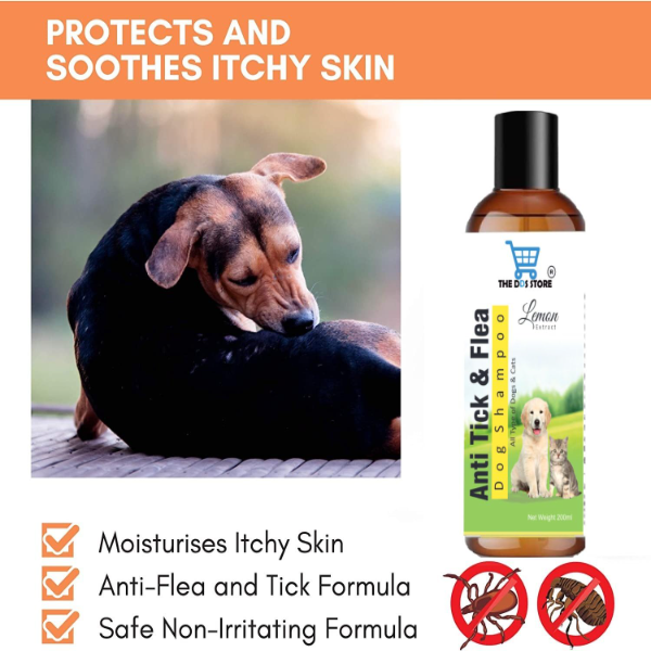 Anti Tick & Flea Dog Shampoo with Lemon with Free Bath Brush for Dogs (200ml x 2 Pack) - Image 2