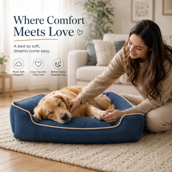 Comfortable Dog Bed showing supportive bolster sides with breathable cotton fabric for medium dogs indoors