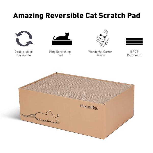 Cardboard cat scratcher providing wide resting area suitable for small medium and large indoor cats