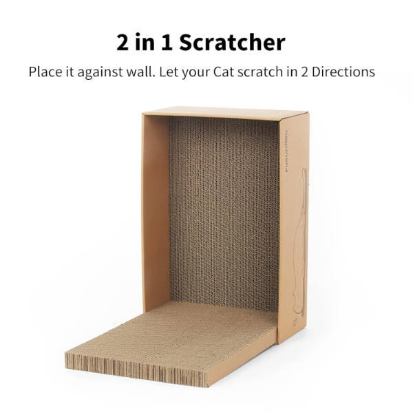 Cardboard cat scratcher made from recyclable corrugated material for everyday indoor cat enrichment use