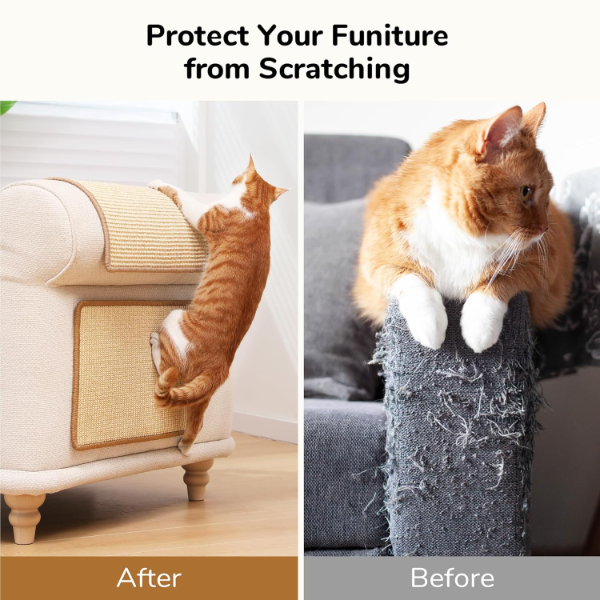Natural sisal cat scratching mat positioned on the floor to help protect carpets and furniture from claws