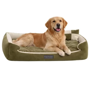 Velvet Dog Bed with plush pillow, non-slip base and supportive fibre filling for large dogs indoors
