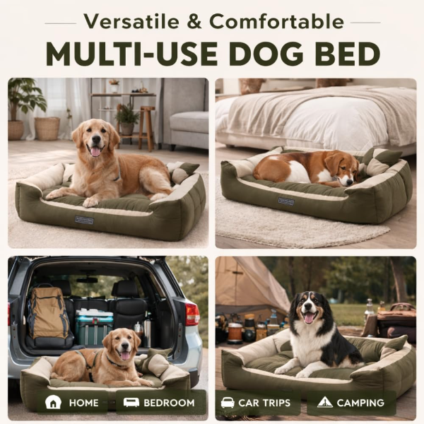 Velvet Dog Bed with non-slip base and supportive cushion designed for large and X-large dogs indoors