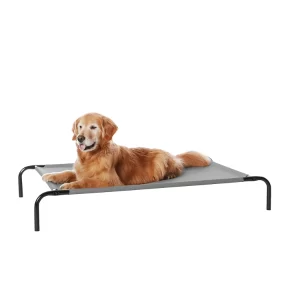Large elevated dog bed with breathable mesh fabric raised sleeping surface for comfortable everyday pet use