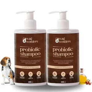 Probiotic Dog Shampoo twin pack bottles for gentle skin care and healthy coat grooming for all dogs