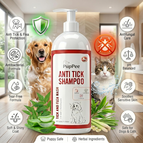 PupPee Neem Anti Tick & Flea Dog Shampoo for Dogs & Puppies with Lemongrass (Pack of 2 x 500ml) - Image 2