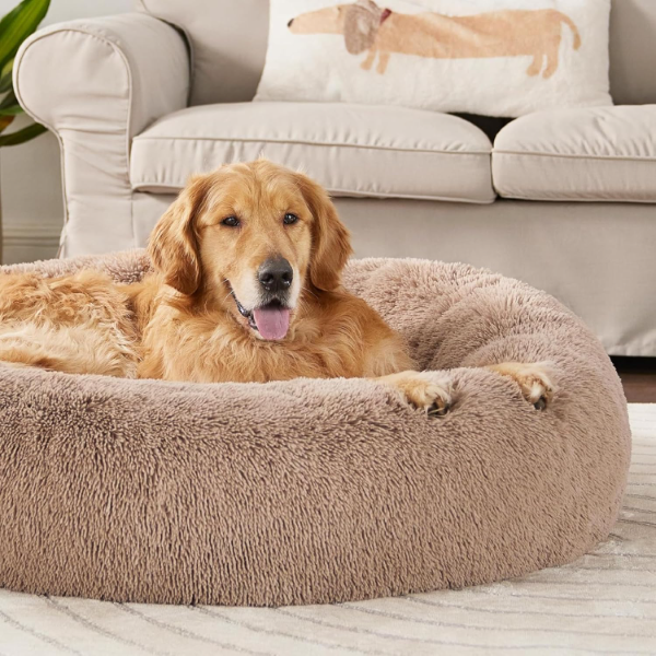 Round Donut Pet Bed suitable for home, travel and camping with washable plush construction for pets