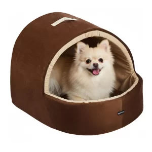 Amazon Basics pet bed cave with enclosed tent design and removable cushion for indoor cats and small dogs