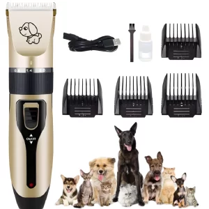 Automatic Rechargeable Pet Hair Trimmer for Dogs & Cats with LED Display and Guide Combs (Pack of 2)