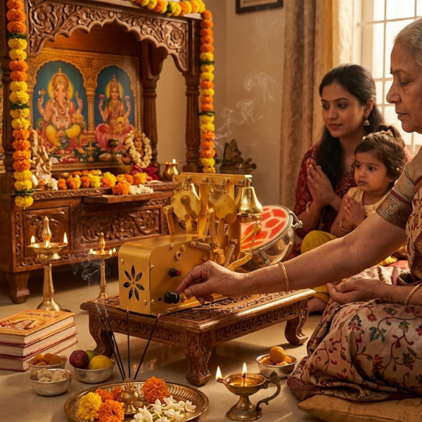 Electric aarti machine with devotional Shankh Peacock and Flute sounds for mandir use