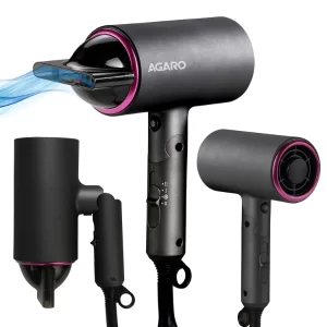 AGARO Premium 1400W hair dryer with foldable handle and concentrator nozzle for everyday styling use
