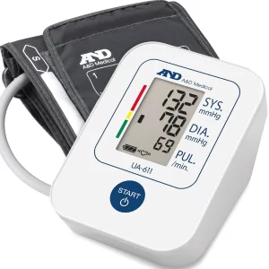 A&D automatic blood pressure monitor with digital display and upper arm cuff for accurate home health checks
