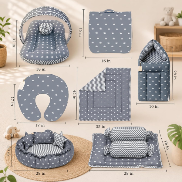 Cotton baby bedding set by Infantbond with flat bed, feeding pillow and blanket for infants daily use