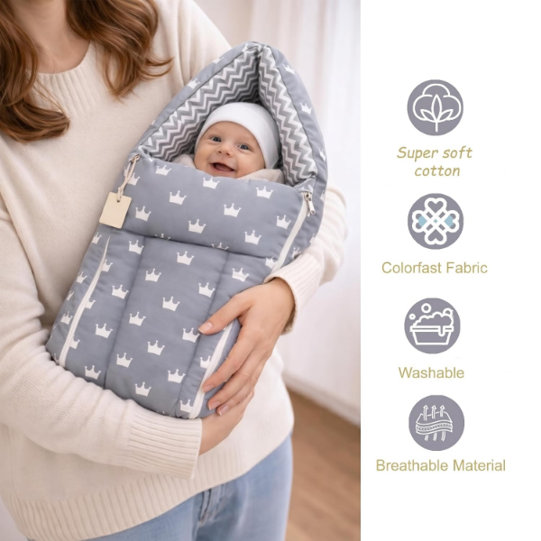 Grey Crown cotton baby bedding set with nest set and mattress with net for newborn use at home