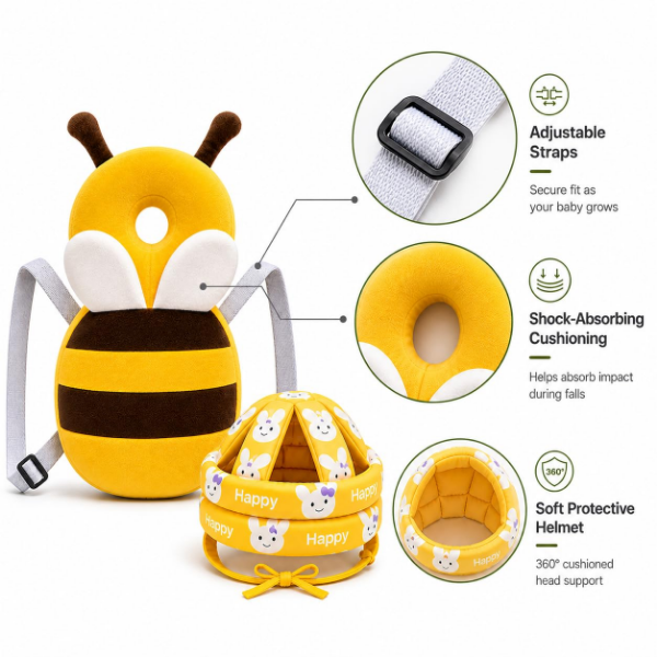 Baby back protector set with fibre cotton cushioning for crawling and walking 6–18 month toddlers