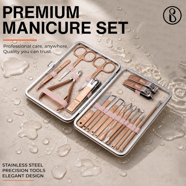 Beauté Secrets Manicure Pedicure Kit with portable synthetic leather case for convenient travel and storage