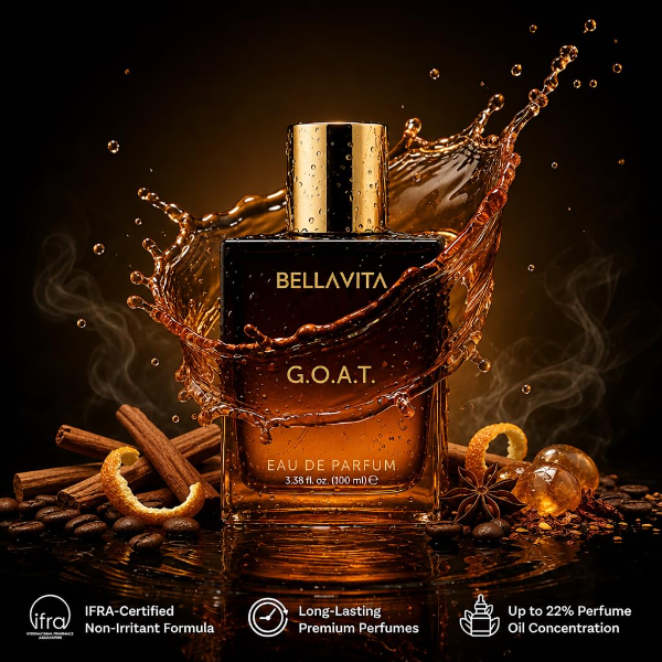 Bella Vita G.O.A.T men's Eau De Parfum bottle displaying premium fragrance for daily wear and travel use