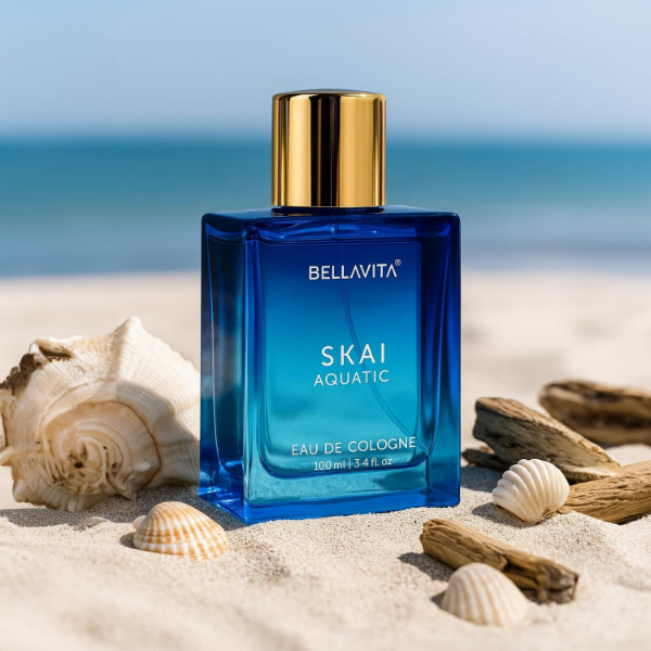 Bella Vita Skai Aquatic perfume bottle for men and women featuring fresh woody citrus fragrance in 100ml format