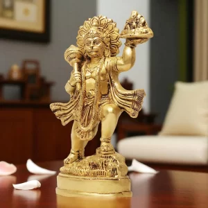 Brass Hanuman idol for home worship and décor, showing detailed Bajrangbali craftsmanship