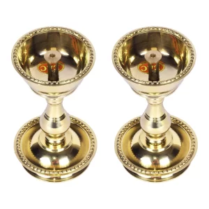 Brass Diya for Pooja, Modern Centre Pure Brass Heavy Udupi Nanda Oil Lamp 13cm