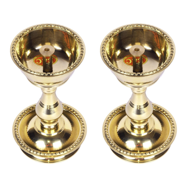 Brass Diya for Pooja, Modern Centre Pure Brass Heavy Udupi Nanda Oil Lamp 13cm