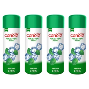 Candid Prickly heat powder container with neem and menthol formula for cooling skin comfort daily