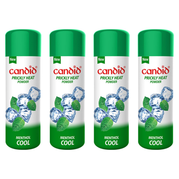 Candid Prickly heat powder container with neem and menthol formula for cooling skin comfort daily