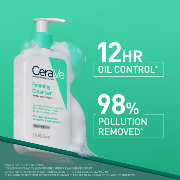 CeraVe Foaming Cleanser for Normal to Oily Skin foaming facial cleanser with hyaluronic acid and niacinamide