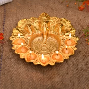 Collectible India Lord Ganesha Diya Oil Lamp with decorative gold finish for home temple and puja use