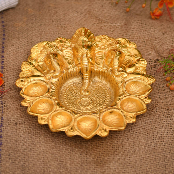 Lord Ganesha Diya Oil Lamp decorative aluminium lamp designed for temple worship and Diwali home decoration