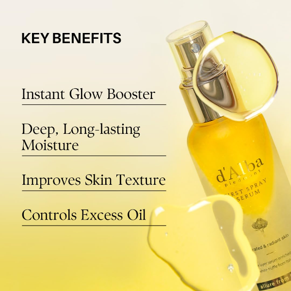 d'Alba White Truffle Serum vegan face mist with double layer formula for radiant looking skin hydration