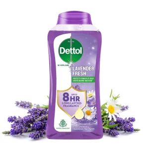 Dettol Lavender body wash bottles featuring soap-free daily cleansing formula for men and women use