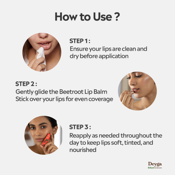 Deyga Beetroot Lip Balm natural tinted lip care stick for moisturising dry lips with botanical ingredients
