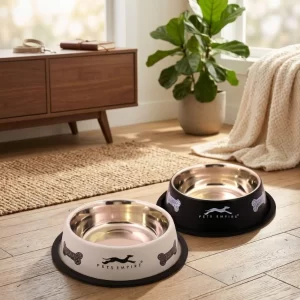 Pets Empire black grey stainless steel dog feeding bowl for medium pets