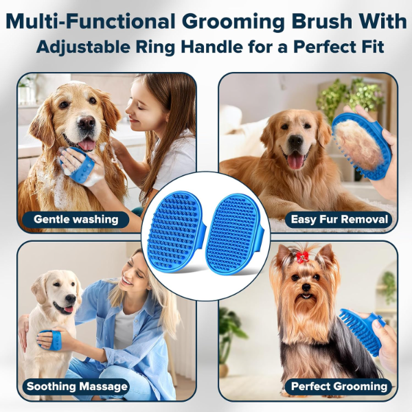 Dog finger toothbrushes with grooming tools for pet dental care and routine bathing needs