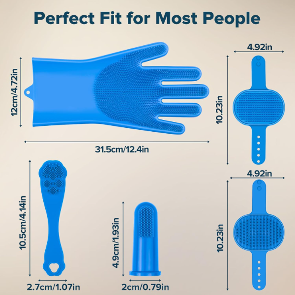 Navy blue dog grooming kit with silicone bath tools for washing and pet coat maintenance