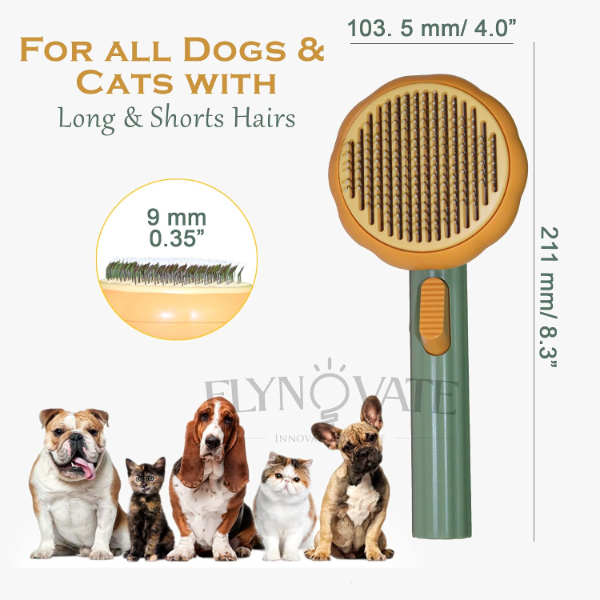 Flynovate Self Cleaning Dog Comb grooming set with included bath brush suitable for dogs cats and other pets