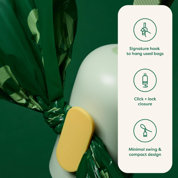 Earth Rated dog poop bag dispenser with strap and secure closure for convenient everyday walks