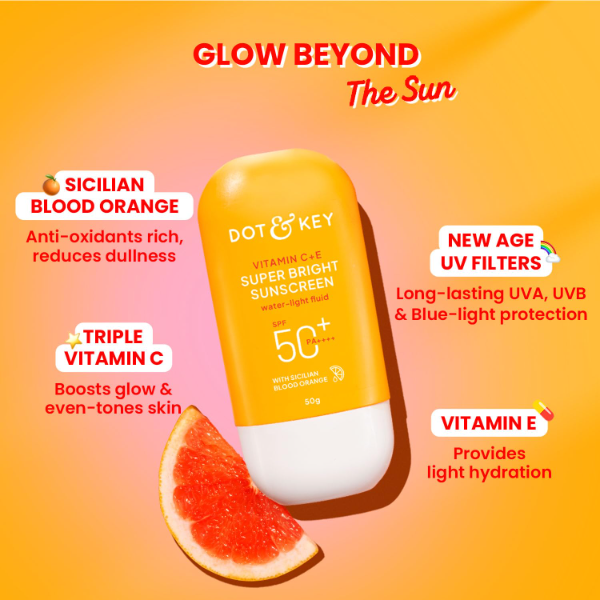 Dot & Key Vitamin C sunscreen tube featuring triple vitamin C vitamin E and no white cast formula