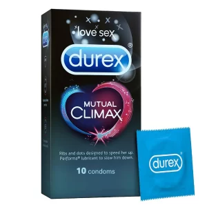 Durex Mutual Climax Condoms with ribbed and dotted climax delay design, 5 count pack