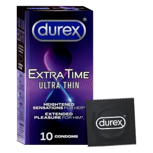 Durex Extra Time Ultra Thin condoms pack showing the product name and ultra thin condom design clearly