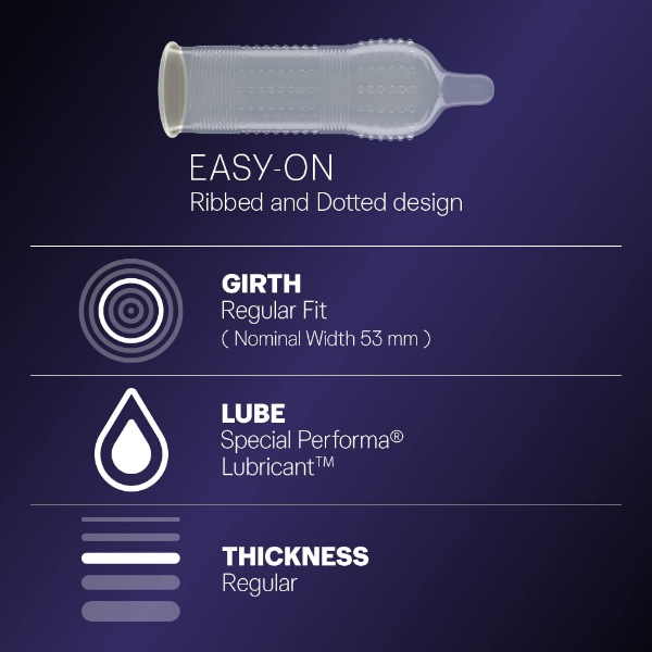 Durex multi-pack condoms with raised dots and ribs for enhanced stimulation during intimacy
