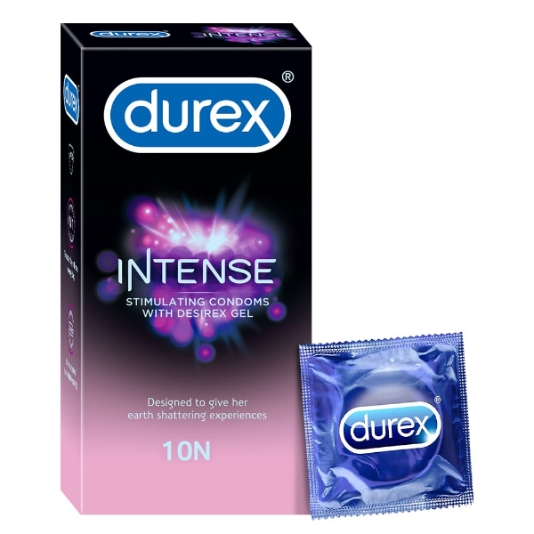 Durex Intense condoms with ribbed and dotted texture and stimulating gel pack