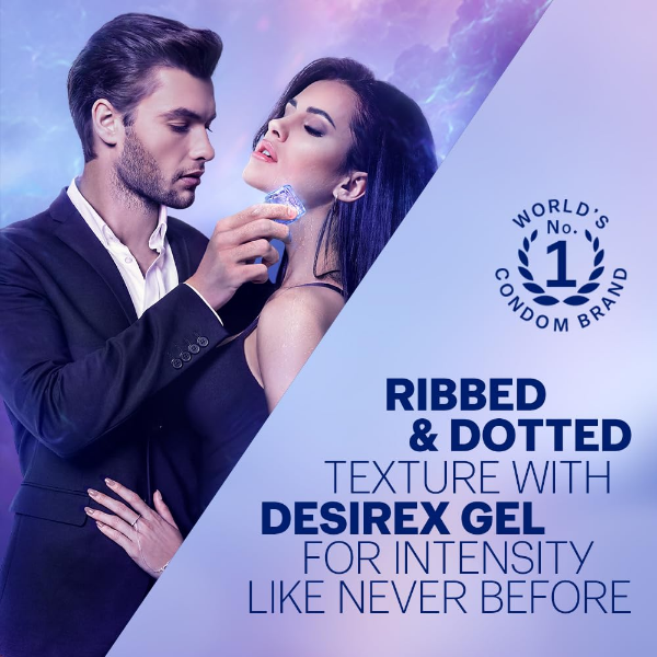 Durex Intense condoms with textured ribs and dots and reduced latex smell