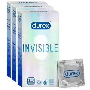 Durex Invisible condoms in an ultra thin lubricated design for men, supplied in a 60 count pack