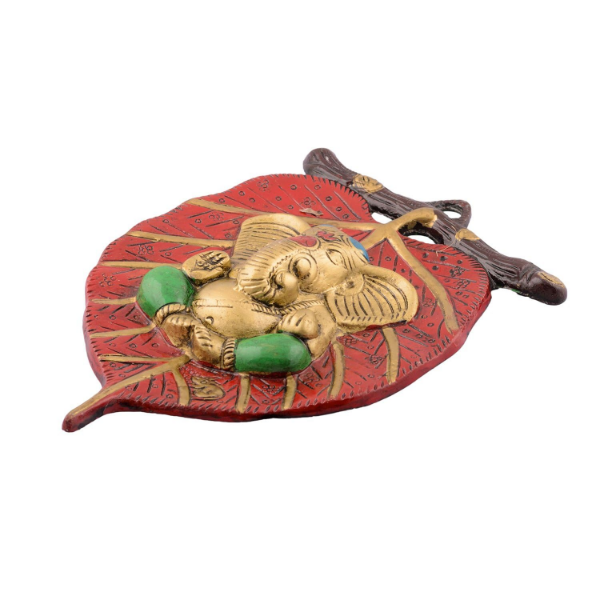 White metal Lord Ganesha Wall Hanging with colourful traditional design for pooja room wall decoration display