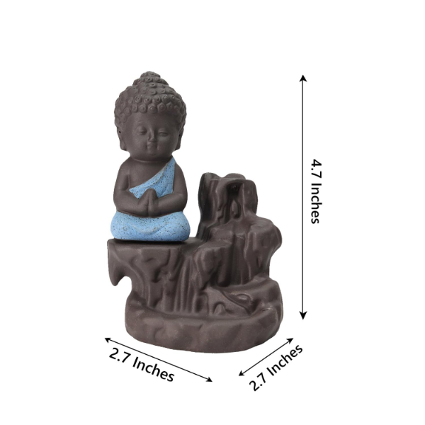 Backflow Incense Holder with blue and brown Buddha waterfall sculpture for indoor decorative display use