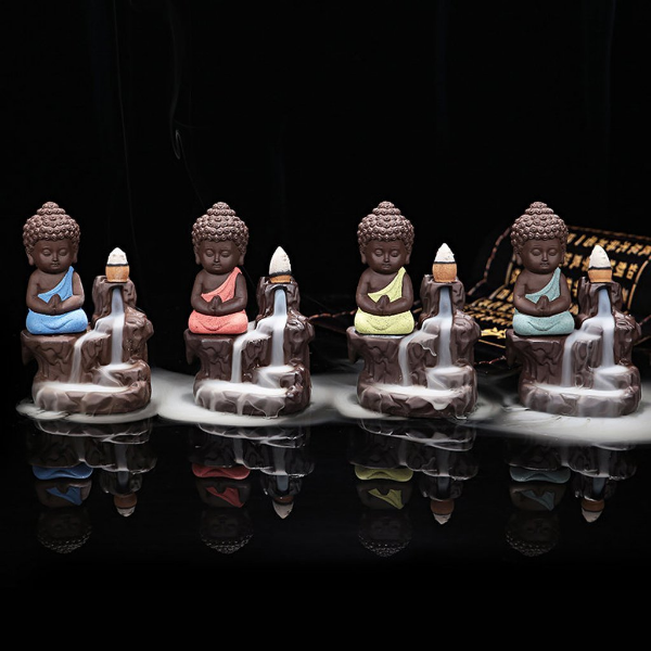 eCraftIndia Backflow Incense Holder crafted from polyresin with Buddha meditation themed waterfall display