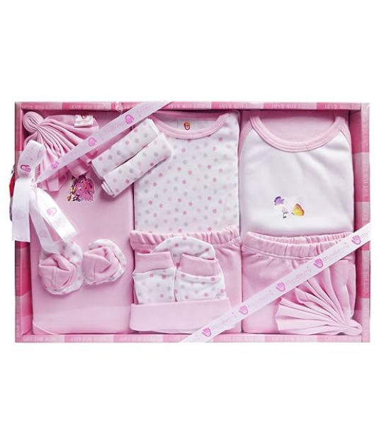 EIO baby clothing gift set with 13 cotton pieces for newborns, supplied in gift style packaging